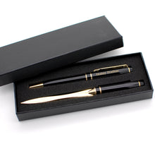 Personalized Black Pen Set with letter opener - Engraved with Name