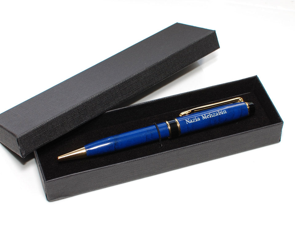 Personalized Pen Blue Brass Ballpoint, custom engraved pen, graduation –  Newfavors