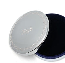 Silver trinket box with engraved name on the lid