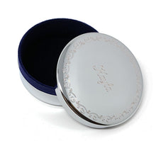 Silver keepsake box with decorative border and engraved name