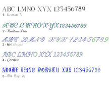 Engraving font choices: Roman 3L, Rechtman Plain, NH Script, Corsiva and Old English