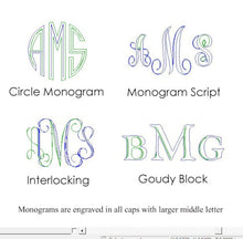 Monogram style choices: circle, script, interlocking and block