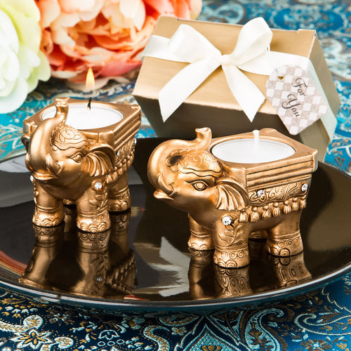 Gold Good luck Indian Elephant candle holder