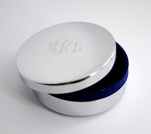 Personalized round jewelry box for Bridesmaid, Engraved with Name or Monogram