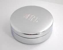 Personalized round jewelry box for Bridesmaid, Engraved with Name or Monogram