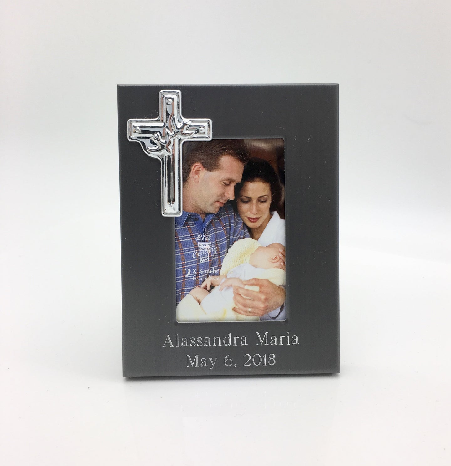 Personalized photo frame with Cross - Engraved with 2 lines of text