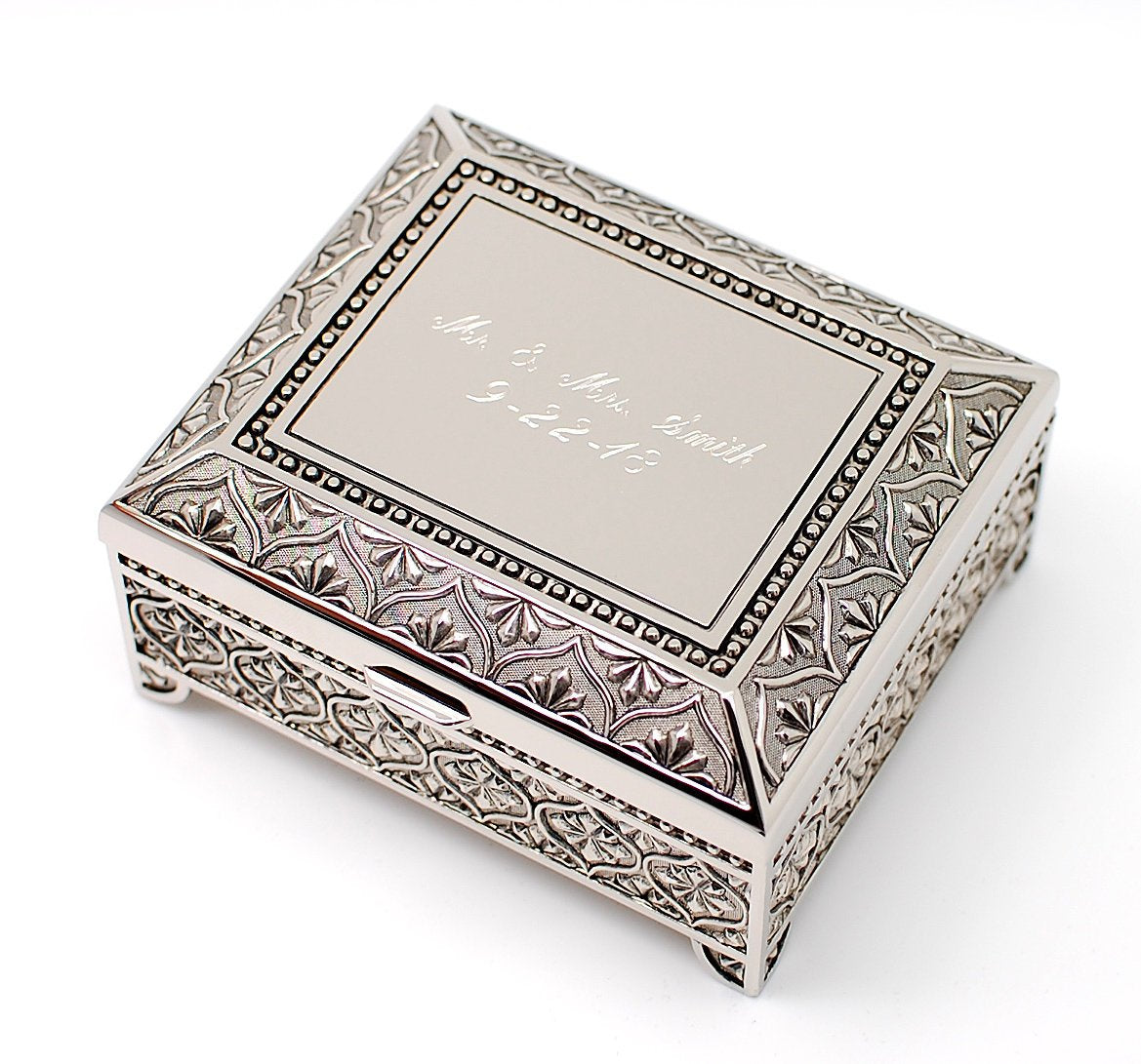 Personalized jewelry box - 4 Inch Antique jewelry box - Engraved keepsake  box - Silver trinket box