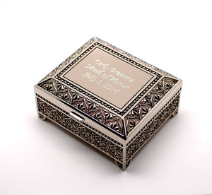 Personalized jewelry box - 4 Inch Antique jewelry box - Engraved keepsake box - Silver trinket box