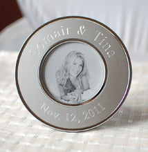 Personalized photo frame, Engraved metal photo frame Personalized round silver picture frame wedding favor