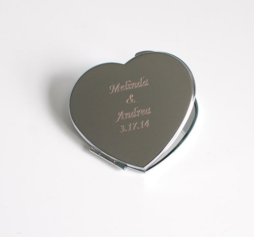 Personalized heart shaped compact mirror Engraved with Name