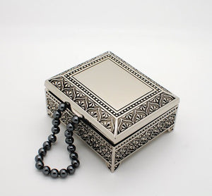 Personalized jewelry box - 4 Inch Antique jewelry box - Engraved keepsake box - Silver trinket box