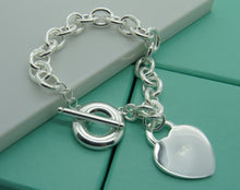 Personalized Heart charm bracelet with ring latch - Engraved silver bracele