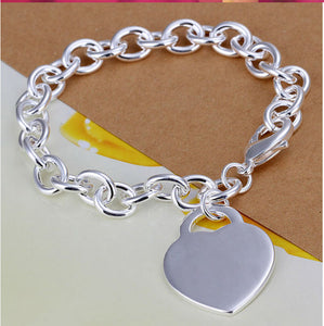 Personalized bracelet with Heart charm bracelet - Engraved silver bracelet
