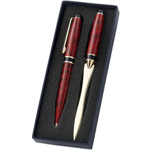 Engraved pen set - Personalized red marble brass pen gift set with matching letter opener