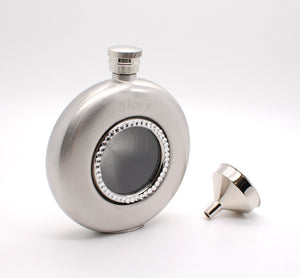Personalized Liquor flask rhinestone studded with funnel - Engraved with Name