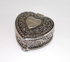 Personalized jewelry box - Antique design heart shaped Engraved trinket box - Vintage jewelry box bridesmaid flower girl gift