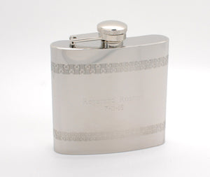 Engraved stainless steel liquor flask with checkered pattern border - Personalized Pocket flask for Groomsmen, bestman, fathers of bride