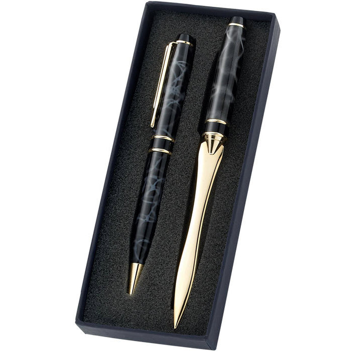 Personalized Grey and golden Pen Set with letter opener
