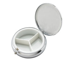 Personalized Silver Round Pill Box - Engraved pill holder with desired text - monogram pill container