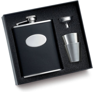 Personalized Flask Set - Groomsmen Gift with Black Leather Texture and Funnel Gift Set