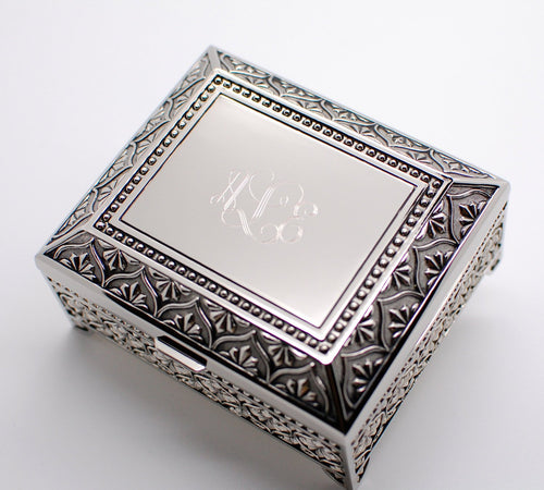 Monogrammed jewelry box - personalized jewelry box 4 Inch - Engraved keepsake box - Silver trinket box for wedding bridesmaid flower girls