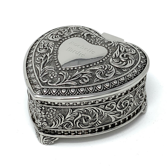 Personalized jewelry box - Antique design heart Engraved with a Name